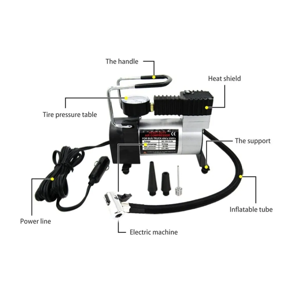 Universal 12V High-Power Car Double-Cylinder Inflator Pump Air Compressor Inflator Portable 150psi Car Tire Pump