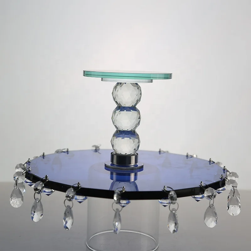 Vintage Style Blue Crystal Glass Dessert Cake Stand with Crystal Top for Home Decor