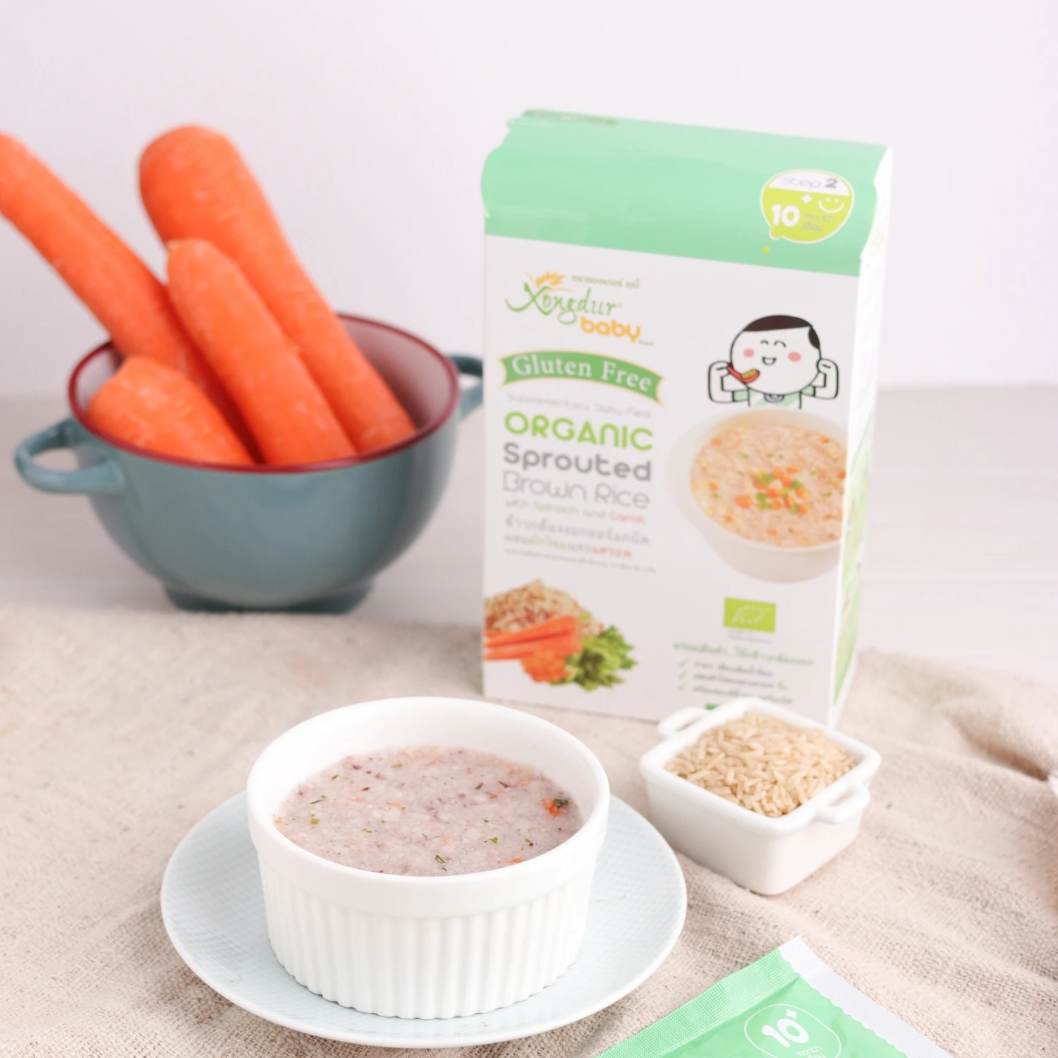 Добавка для детского питания, органический Выращенный коричневый рис с шпинатом и морковкой от Xongdur Baby