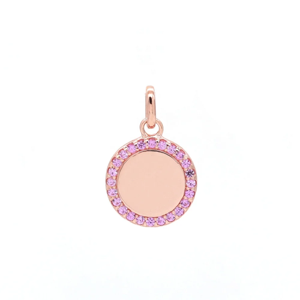 925 Sterling Silver Tiny Round Disc Crystal CZ Fashion Charm Pendant