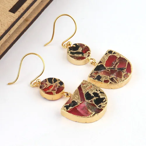 Elegant fashion red & black mojave copper turquoise hook dangle earrings  24k gold plated handmade drop dangle earrings jewelry