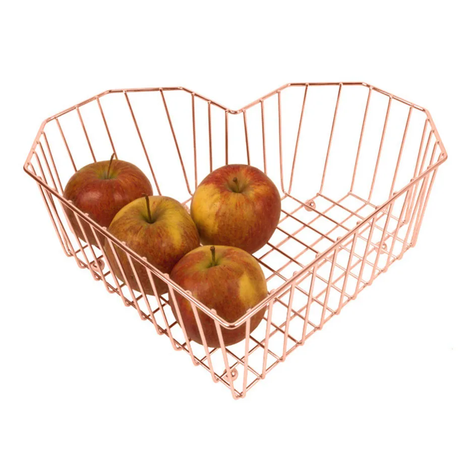 Elegant Quality Heart Shape Metal Wire Basket Rose Gold Color Most Demanding Kitchen Fruit Storage Basket For Home Restaurant