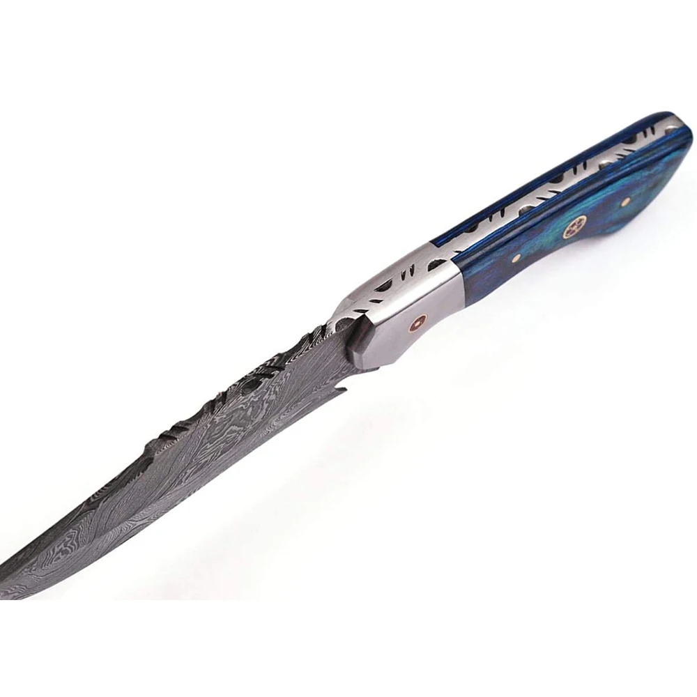 Custom Damascus Steel Hunting Bowie Knife Exotic Deer Horn Handle Hand made Camping Hunting knife With Leather Sheath