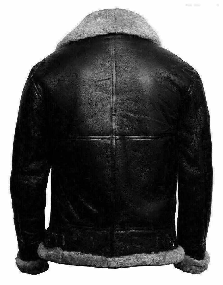 Fur Jacket Bomber Original Leather Men Fur and Shearling Black and White Genuine Leather and Customized Shell for Winter Regular