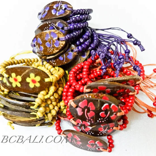 Handmade Wooden Coco Beads Bracelets Painting Mix Color Free Shipping Wholesale Price 300 Pieces Free Shipping