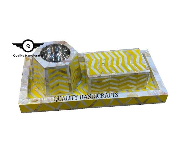 Best Quality Handicrafts Mother of Pearl Inlay Tray Box Incense Burner set Arabic Mop Mubkhar Ramadan Gift Dukhoon  Manufacturer