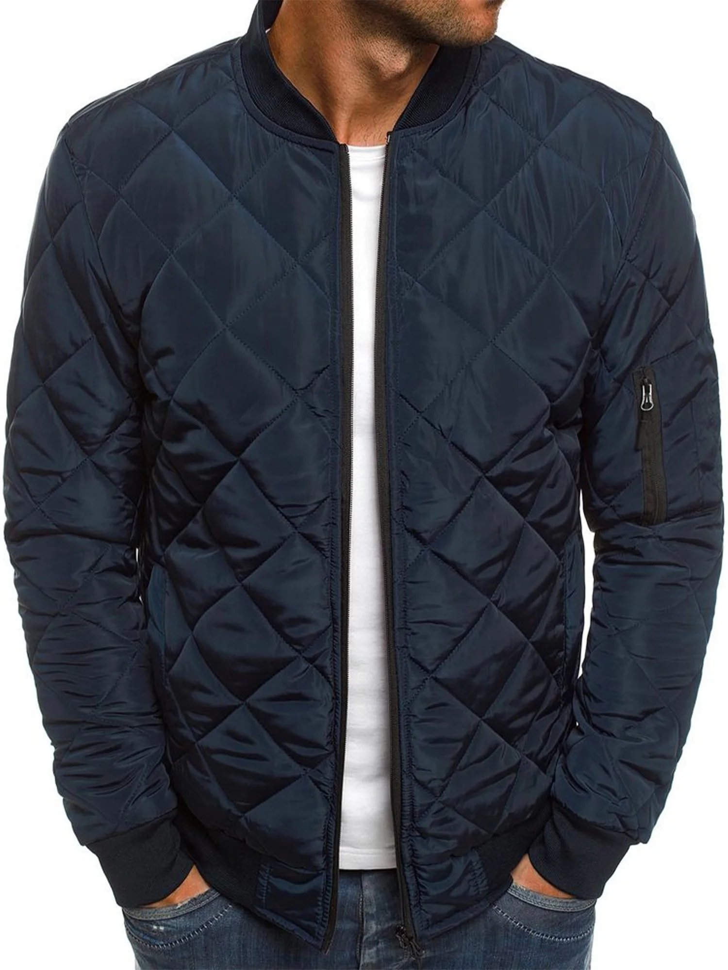 Two front pockets plus zipper 2022 Quilted Leather High Quality Bomber Jacket Custom Men Bomber Jacket Wholesale Blank Satin Ba