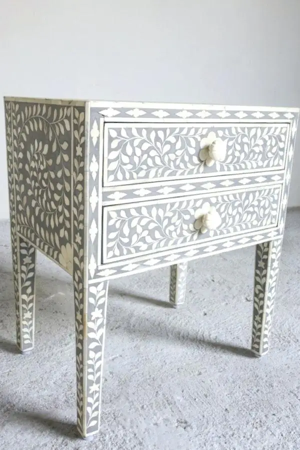 Luxury Bone Inlay Drawer Chest Floral Multi Color Bone Inlay Table Top With Best Quality Bone/Mother Of Pearl Inlay Drawer Chest