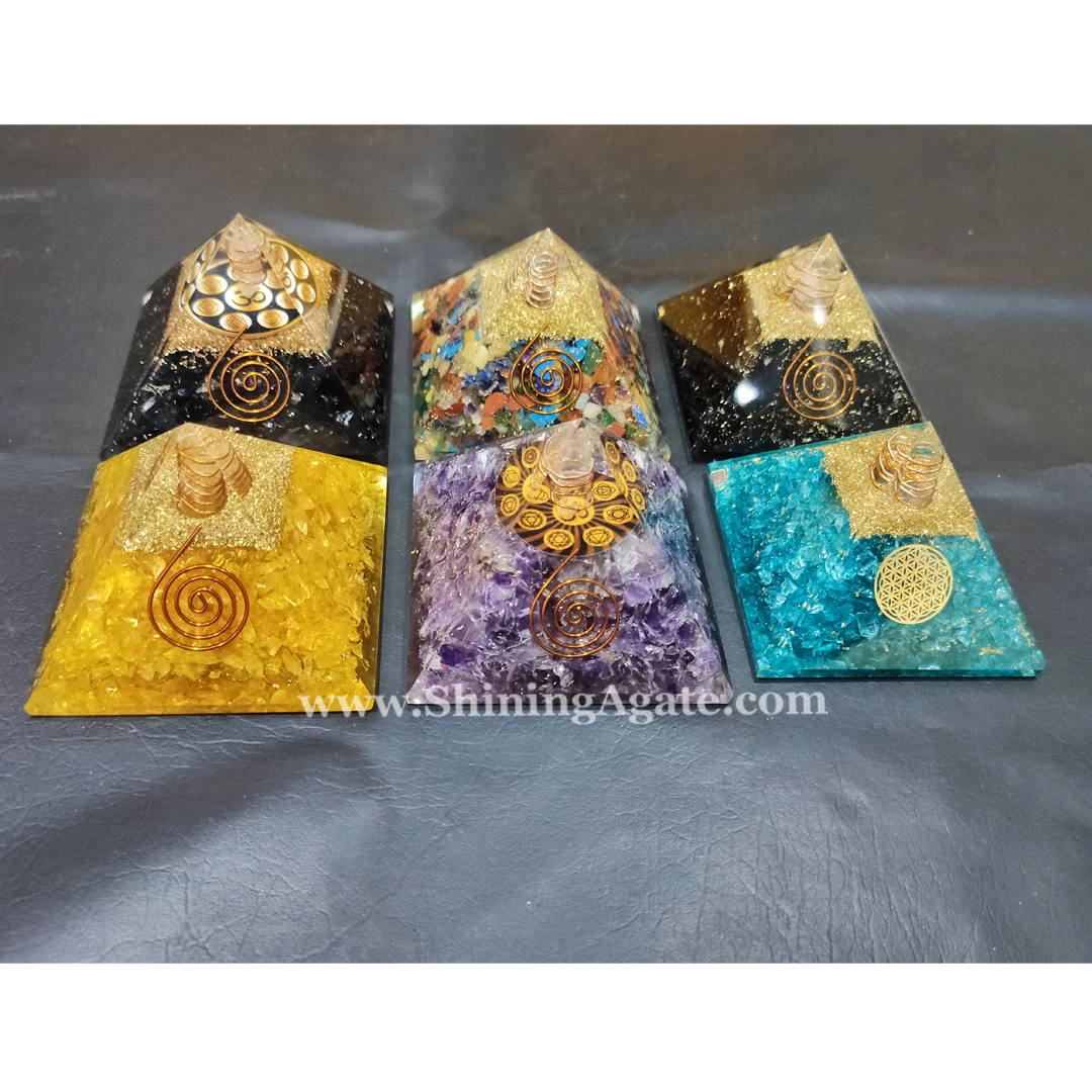 Mix Design Orgone Pyramid Wholesale Chakra Healing Orgonite Pyramid for EMF Protection Reiki Healing Pyramid for Meditation