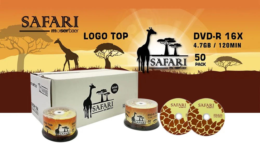 Moser Baer Safari Blank DVD-R 16X 4.7GB Logo Top Duplication A Grade (OEM brand Available)