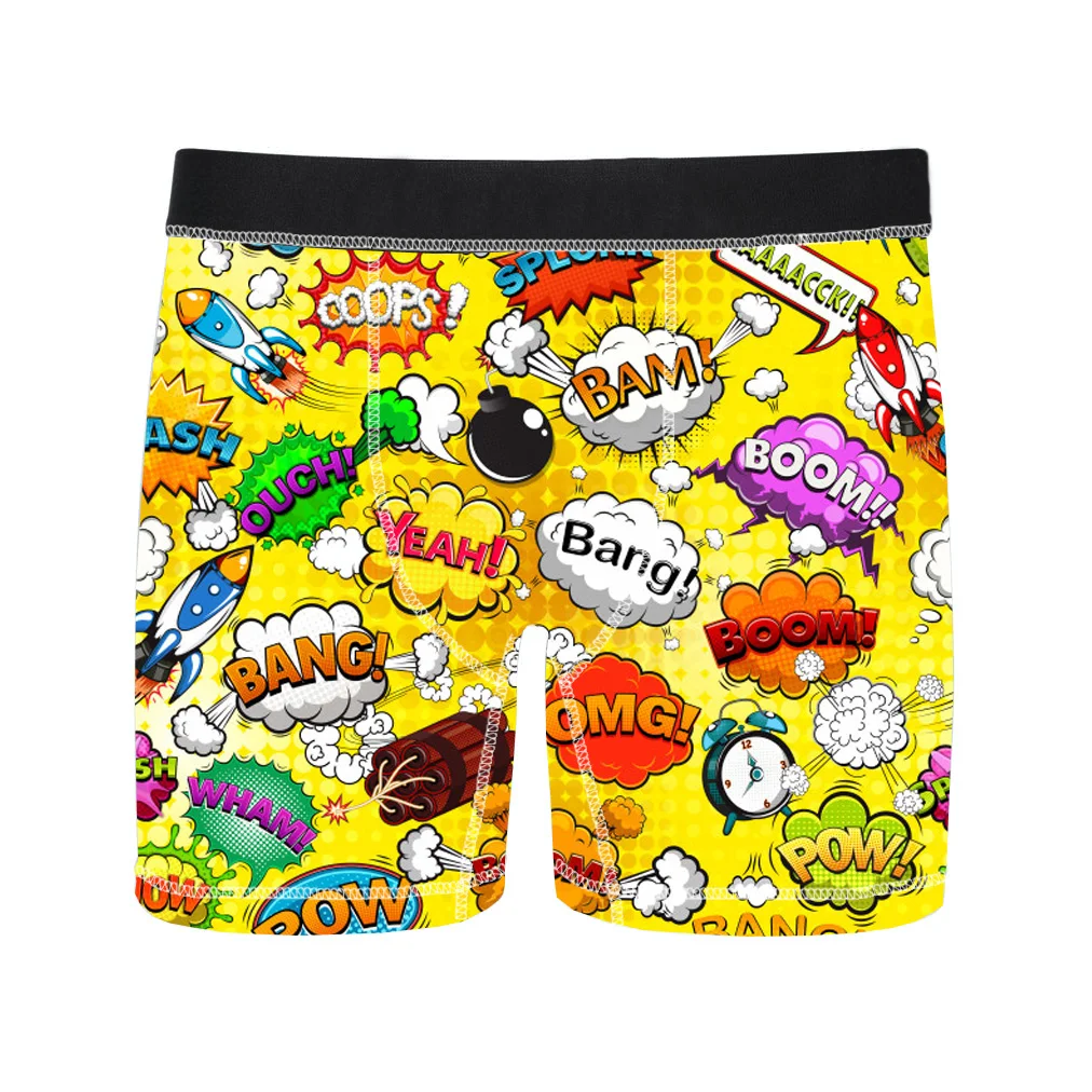 Fashionable Funny Cartoon Print Custom Men Briefs Underwear 100% Cotton Boxer Shorts