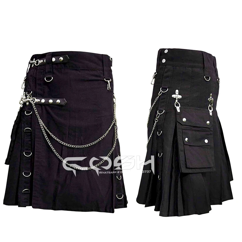 Kosh KILTS мужские со съемным карманом черный хлопковый Готический килт поставщик из Пакистана
