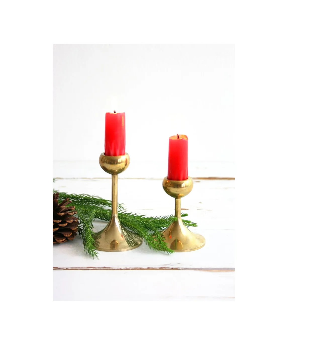 BRASSWORLD INDIA Elegant Luxury Modern Brass Candle Holder in Tulip Shape Set for Weddings & Christmas Customizable Print