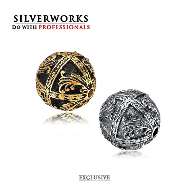 
Silverworks EXCLUIVE design oak leaf 925 sterling silver spacer Vermeil gold overlay bali beads for men beaded bracelet 