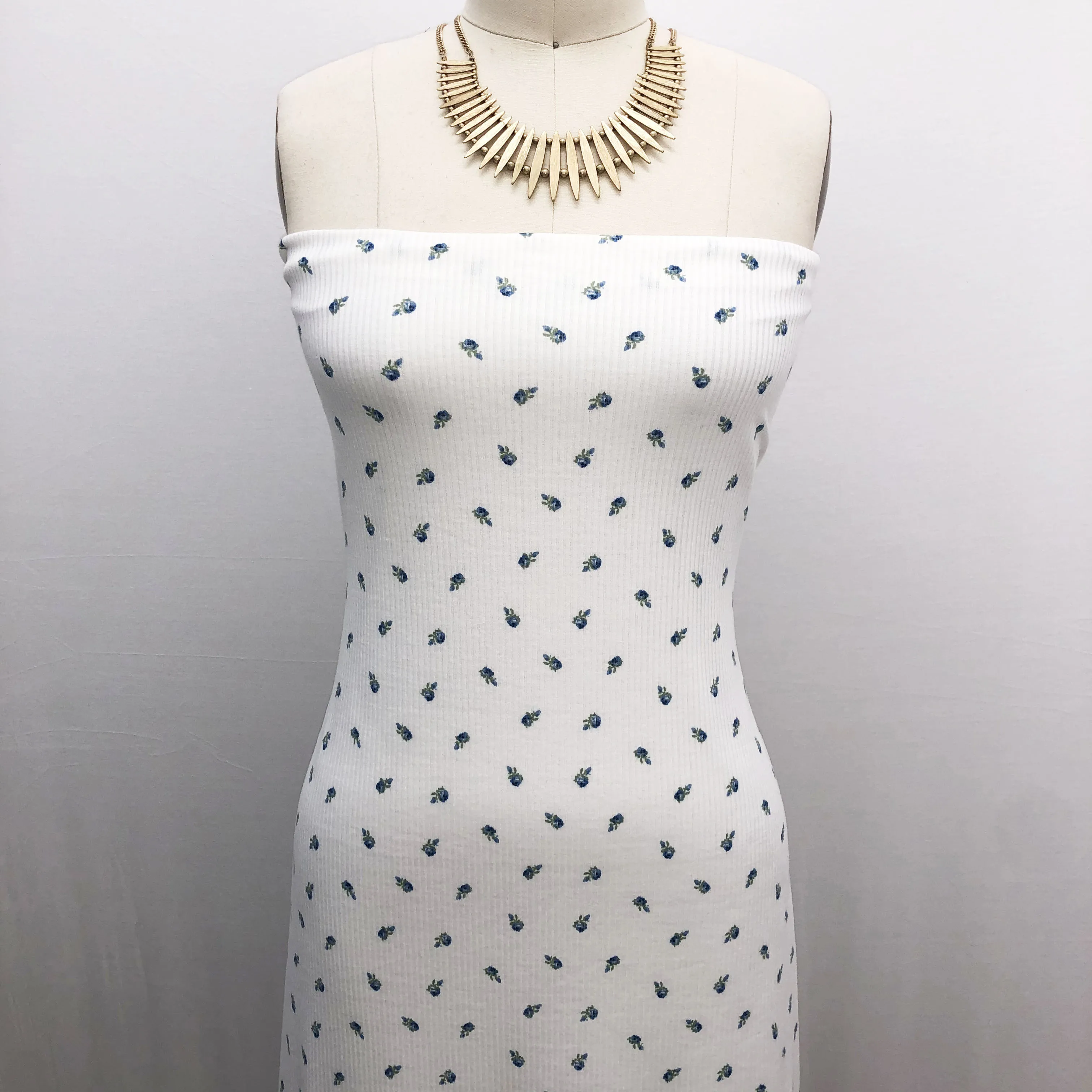 Отделанной тесьмы с синим цветочным печатным рисунком 4x2 ребристыми вязать полиэстер спандекс ткань-стиль P-2569-761