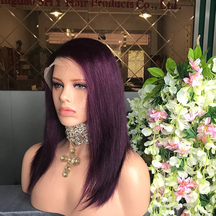 Парики на сетке спереди Shy design парики hd бразильские натуральные волосы фиолетовые без клея прямые человеческие с детскими волосами