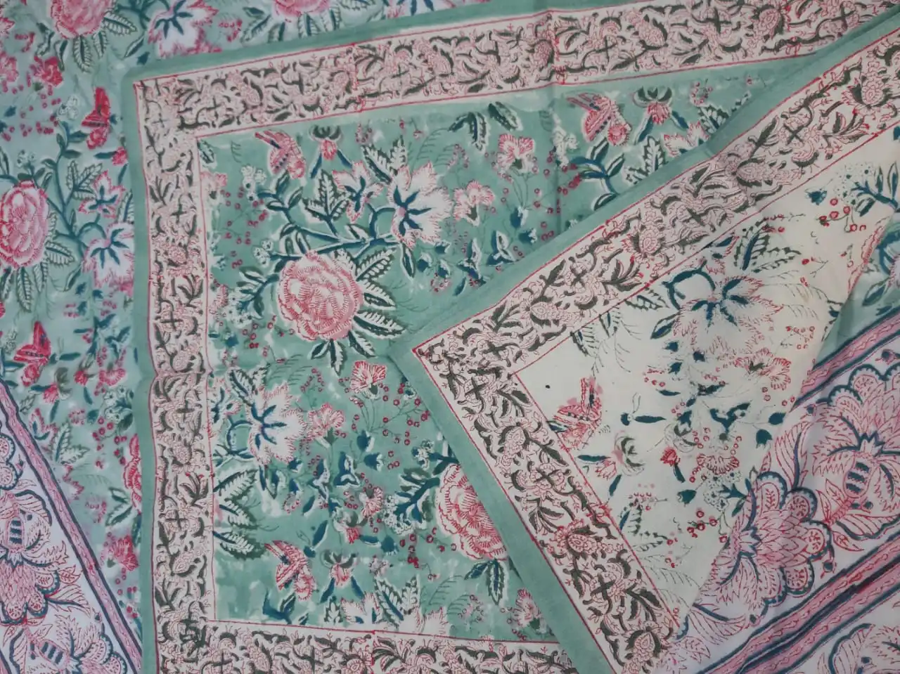 Hand Block Printed Breathable Cotton Fabric Queen Quilt With Two Pillow Cover, Floral Printed Quilt, Blanket, Dohar