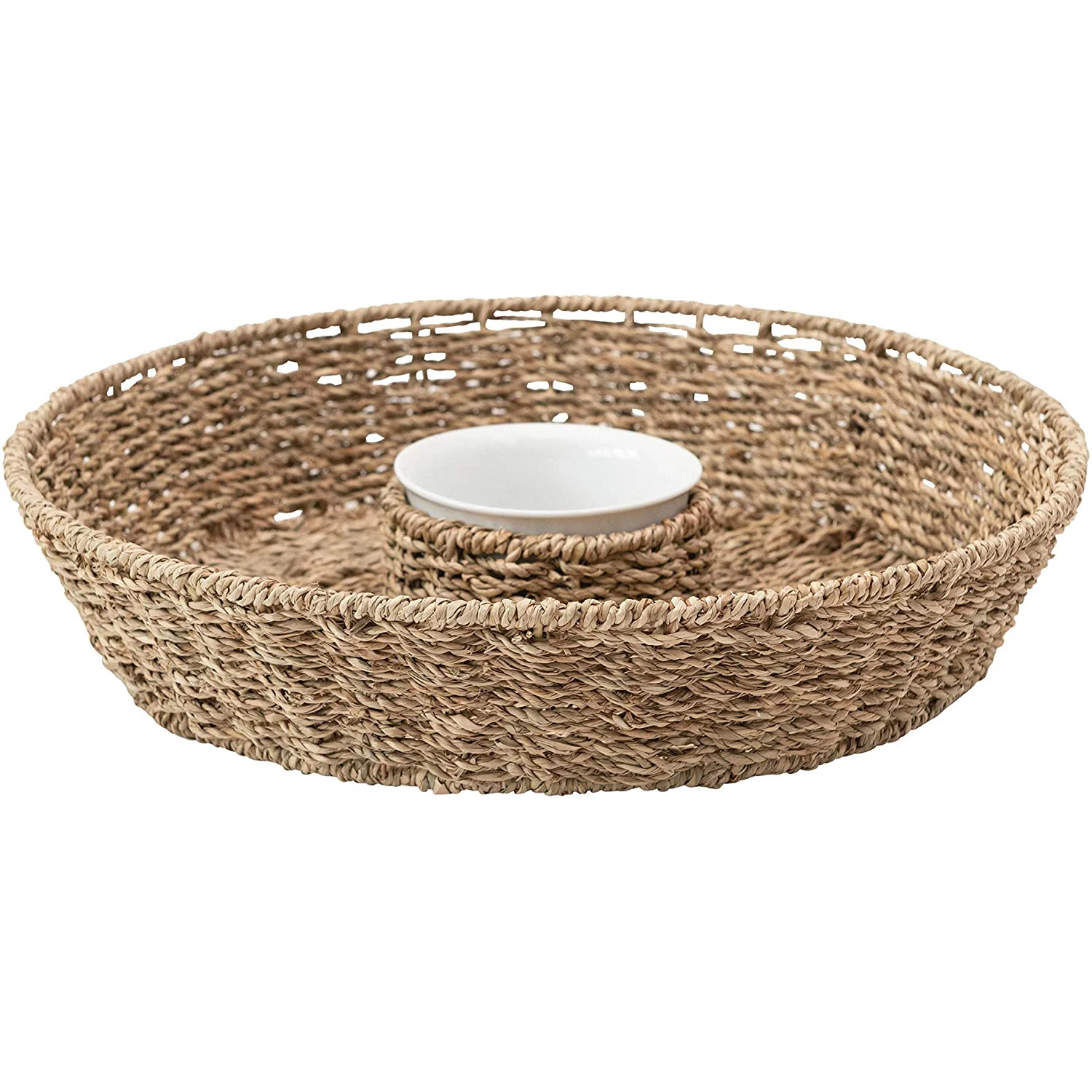 Экологичная оптовая продажа натуральная плетеная корзина для морских водорослей ручной работы с керамическими чипами и чашей окуня сервировочный поднос закусок из