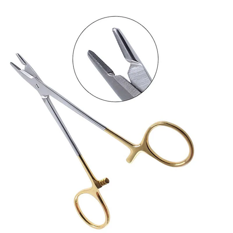 
Игольчатый держатель TC с золотистой ручкой и ножницами, игольчатый зажим, хирургический шовный инструмент для встраивания, щипцы для двойной хирургии век 