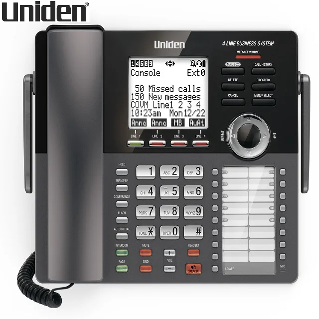 UNIDEN AT4801 4-Line Small Business System DECT 1.8 GHz CE approved Main Console Wall mounting supported