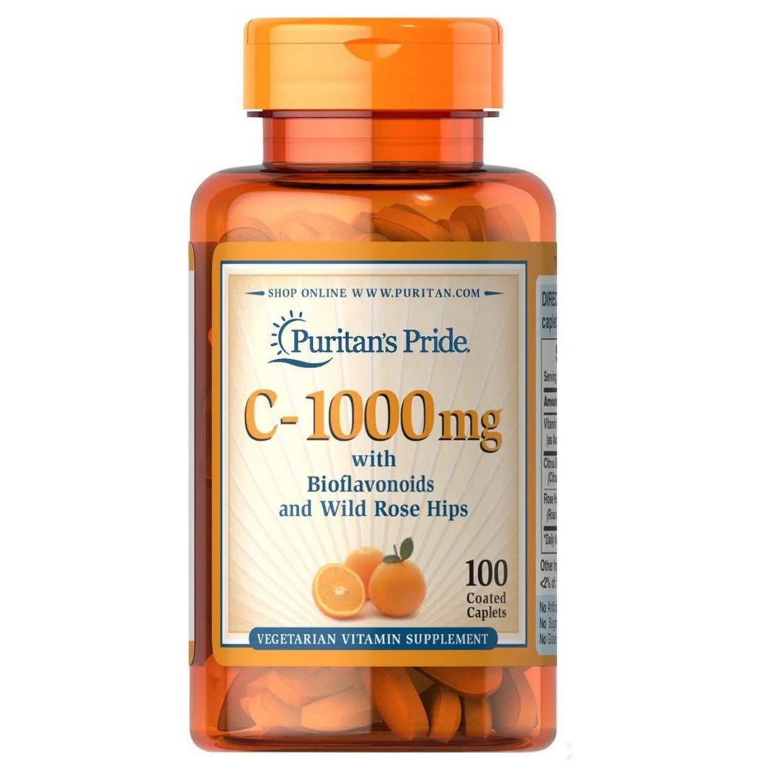 Оптовая продажа Puritan гордость витамин C-1000 mg с биофлавоноиды и шиповником-100 покрытием Caplets укрепления иммунной системы Сделано в США
