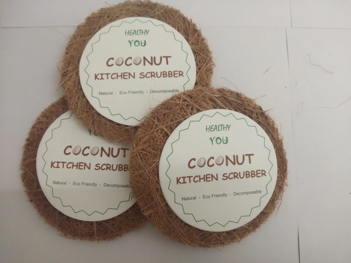 Factory Wholesale COCONUT SCRUBBERS LOOFAH NATURAL COCONUT KITCHEN SCRUBBER FOR DISH WASH