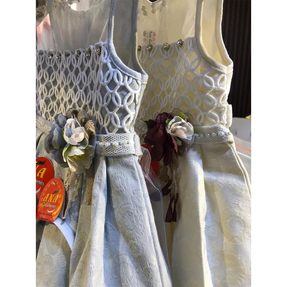 high quality spring girls round neck dress with front chest fancy box pleated girls dress design/baby girl clothes