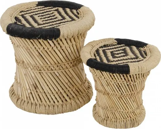 Бамбуковый круглый стол набор из 2 ручных плетеных табуретов ротанга черный и натуральный табурет