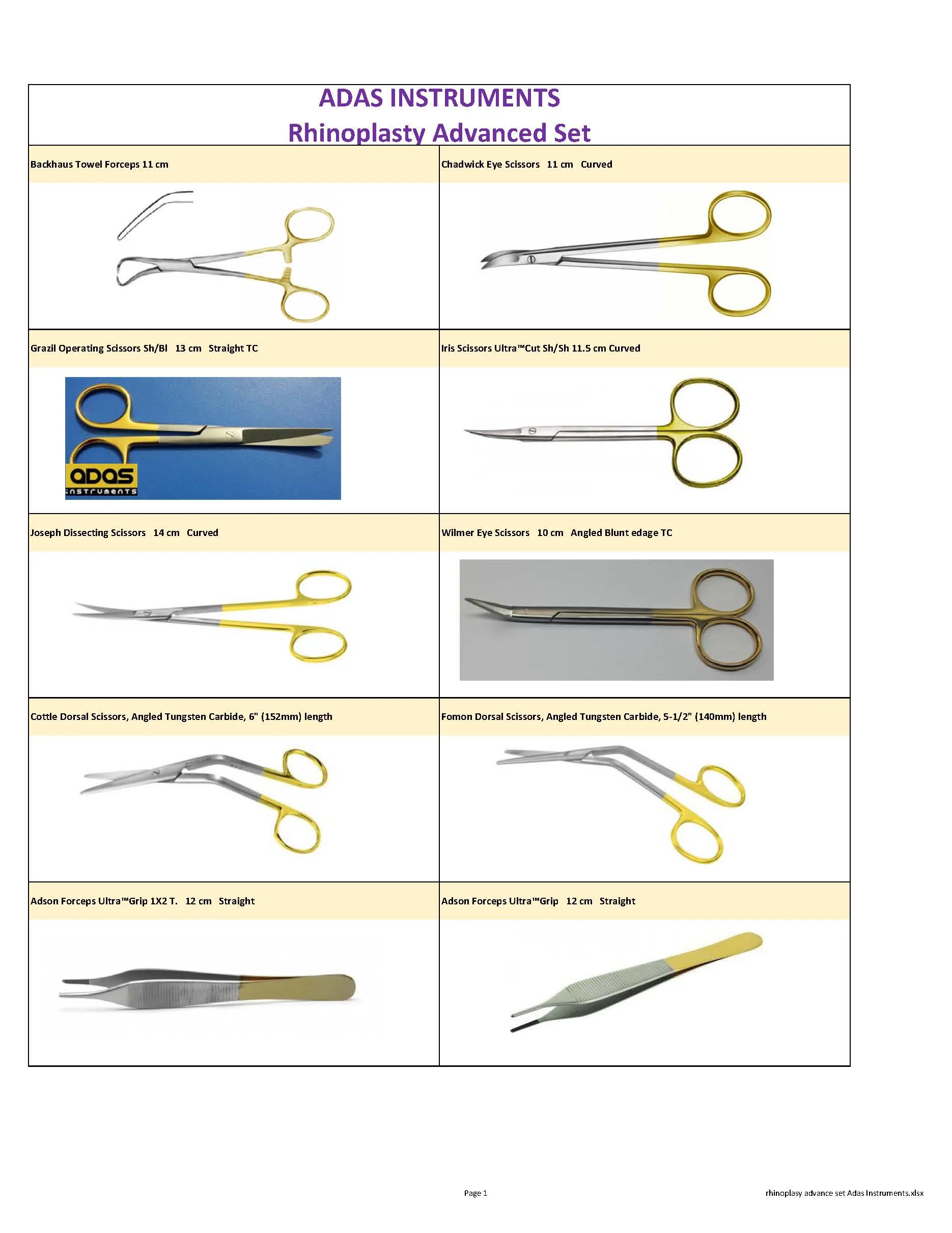 Rhinoplasty instruments Advance set for rhinoplasty nose job set