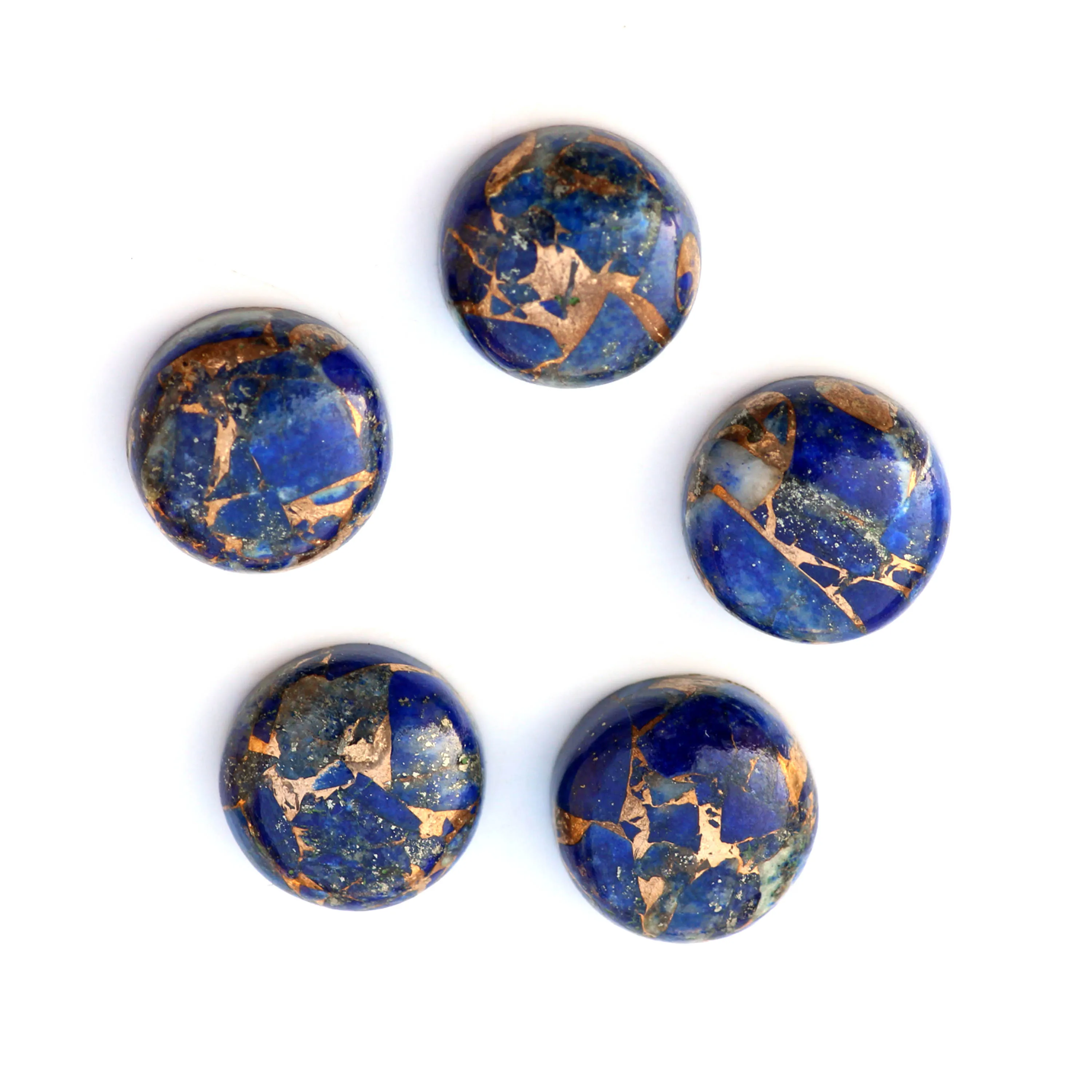 Top Quality Natural Lapis Lazuli Copper Composite 12mm Smooth Round Circle Cabochon Calibrated Loose Gemstone For Jewelry Making