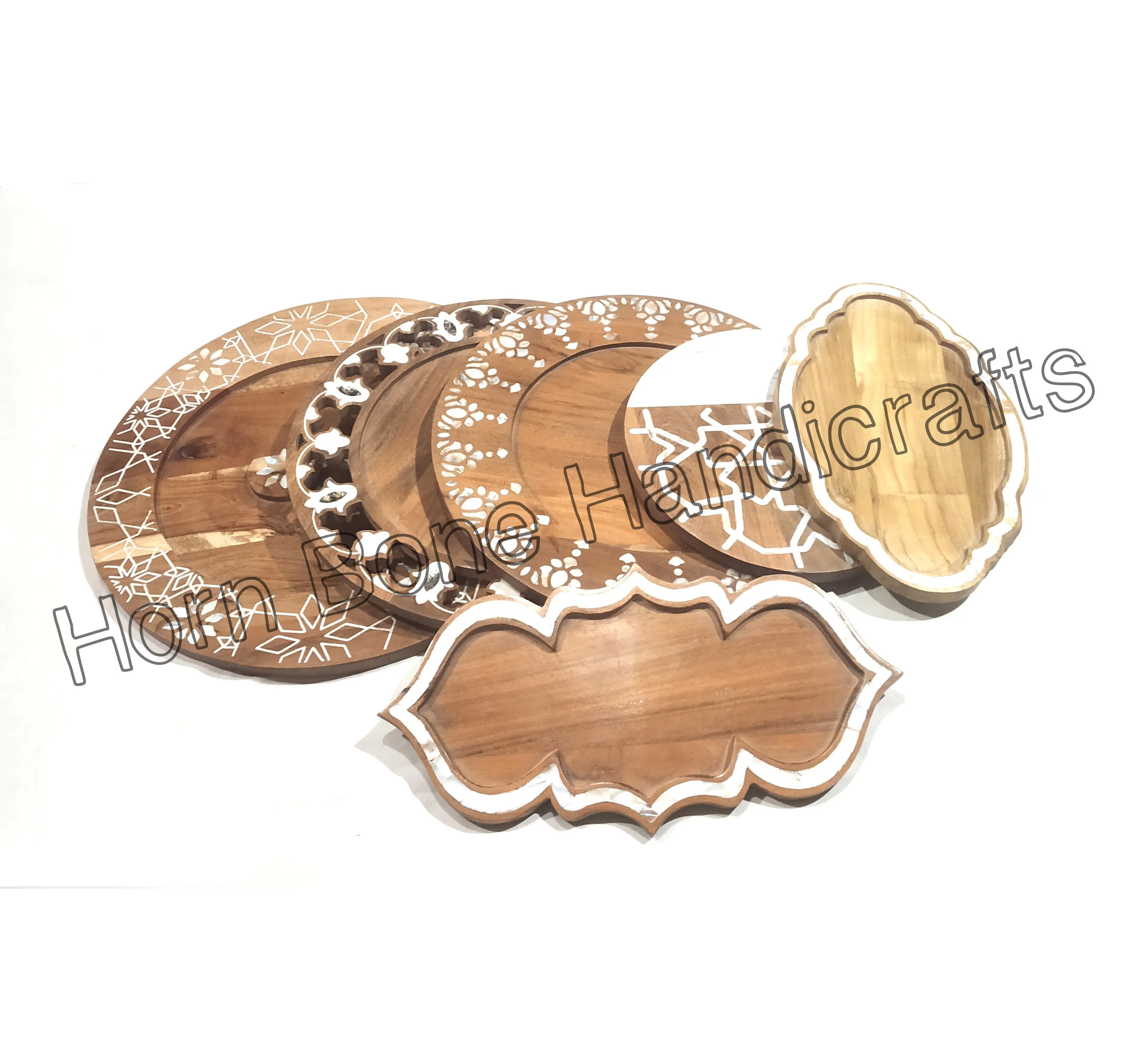Mother of Pearl Inlay Wooden Serving Tray/ Acacia Wood Pearl Inlay Chocolate Packaging Trays Giveaways for Ramadan and Eid Gifts