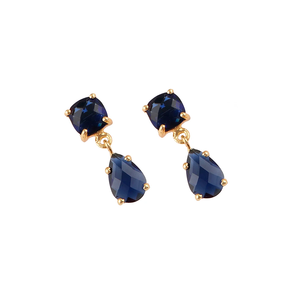 Mode Joyas 18 карат Позолоченные лондонские синие Топаз Драгоценные Камни крючок ювелирные изделия для социальных функций драгоценных камней изделия. E-447