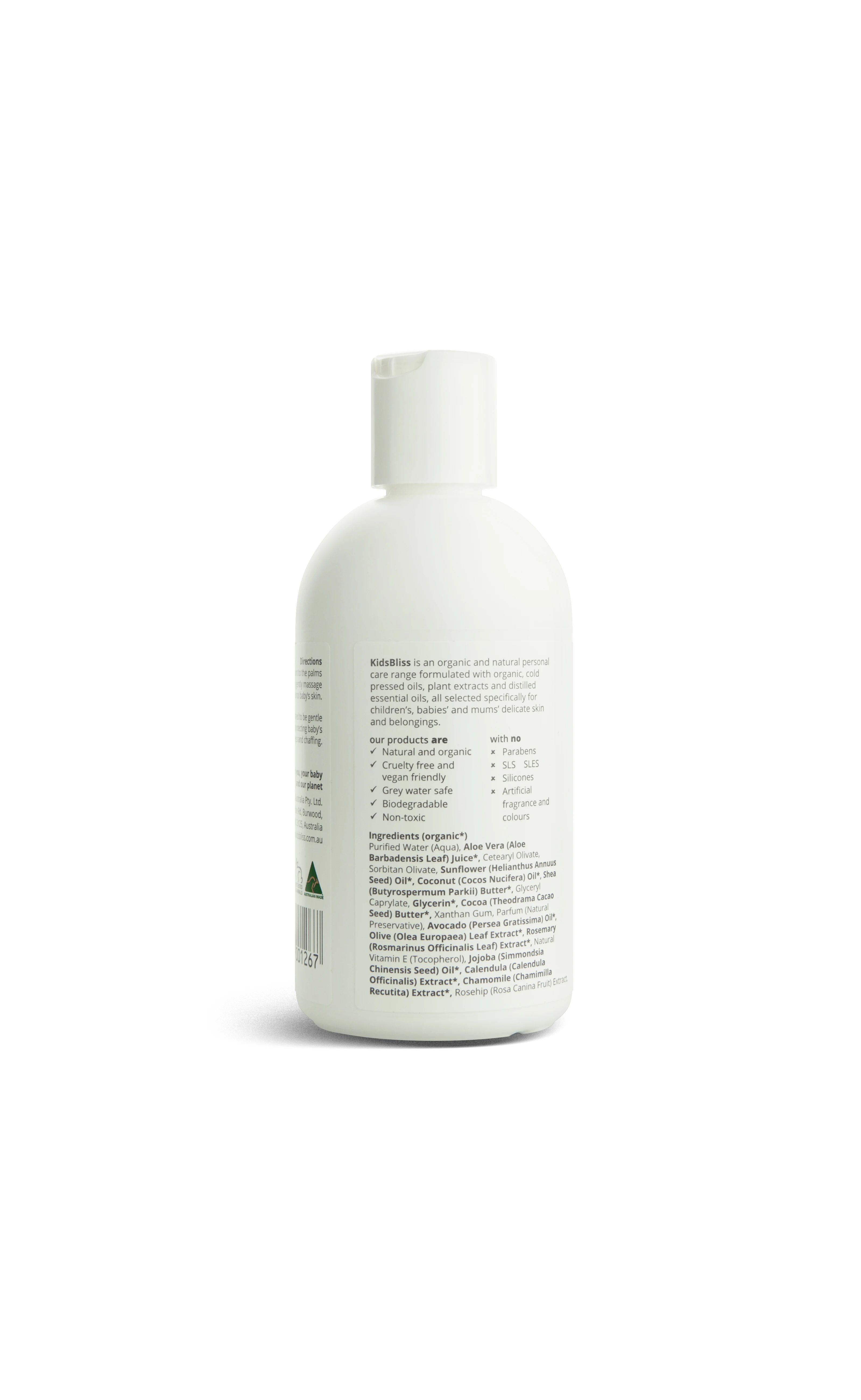 KidsBliss - Baby Moisturiser  - FRAGRANCE FREE - Australian Certified Organic (ACO) - 252ml - Pure Natural Organic