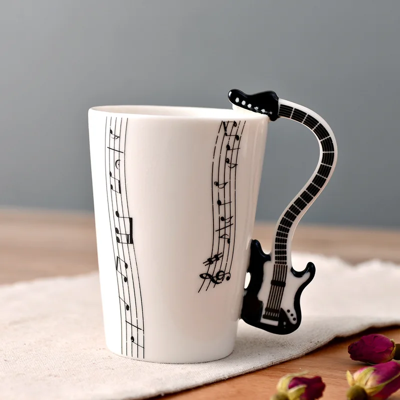 Creative Music Violin Style Guitar Ceramic Mug Coffee Tea Milk  Cups Fancy Ceramic Coffee Cup and Mugs