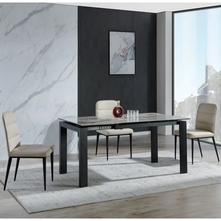 Stone Contemporary One End Twist Extension Modern Resistance to Scratch White Sintered Stone Extendable Dining Table