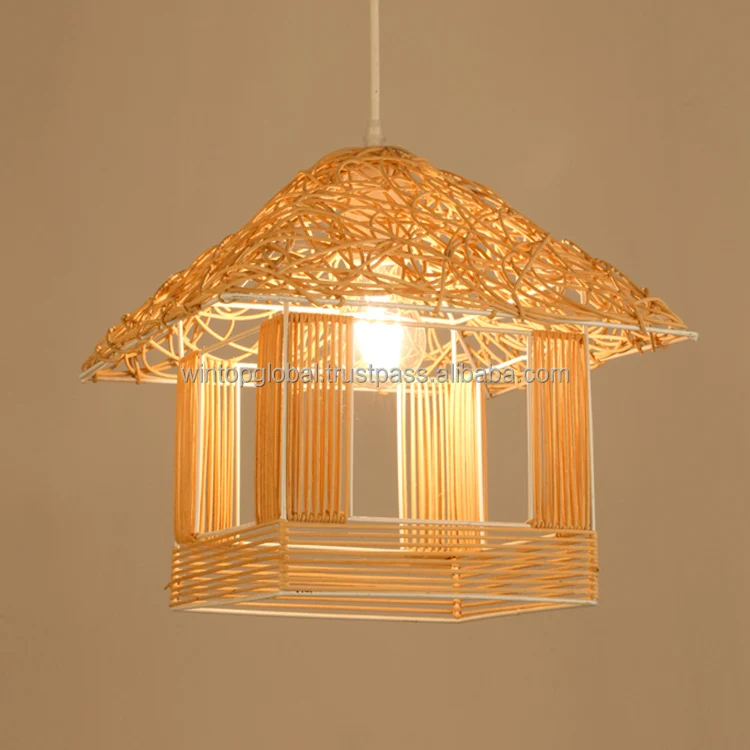Outdoor Rattan Ceiling Chandelier Light Bamboo Pendant Sleeping Rope Led Light Lamp Shade Cover Handmade for Decoration