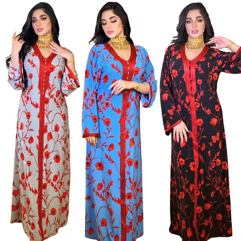 Fashion Print Casual Dresses Islamic Clothing Arab Robe Plus Size Morocan Kaftan Dress Abaya Women Muslim Clothes