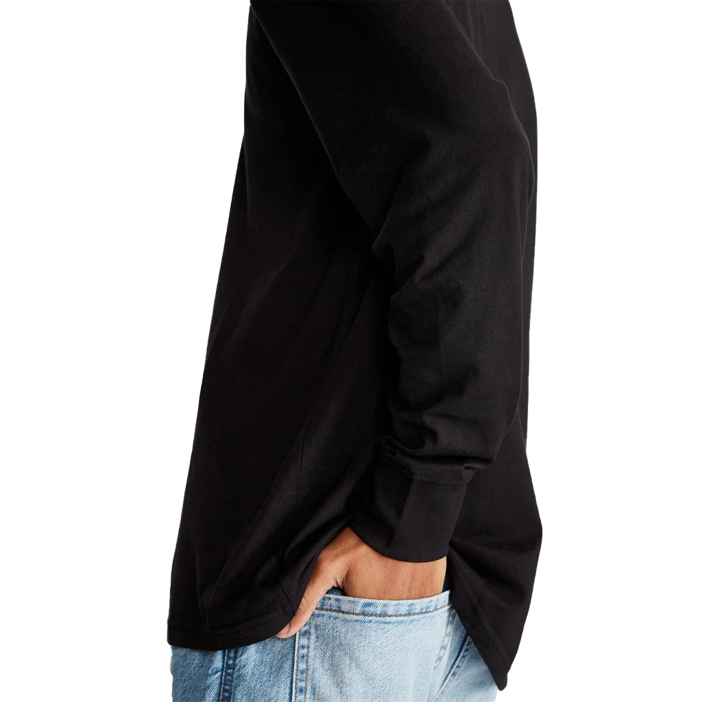 Мужская хлопковая футболка с длинным рукавом черная Однотонная сезон лето 100%