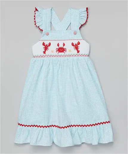 Cute Lobsters and Crab Smocked Baby Girls Summer Dress