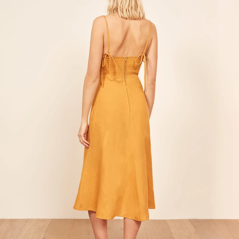 Summer Holiday Casual Women Cotton Linen Dress Slip Midi Dress