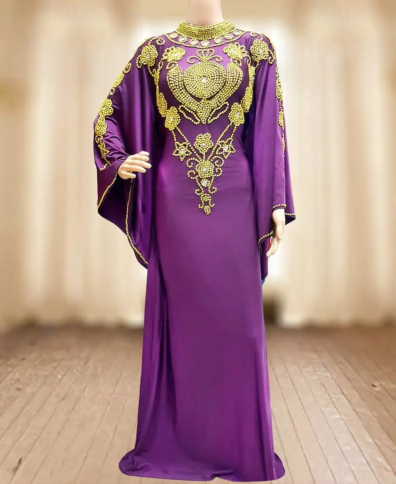 
Beading Caftan Moroccan Kaftan Front Open Abaya 