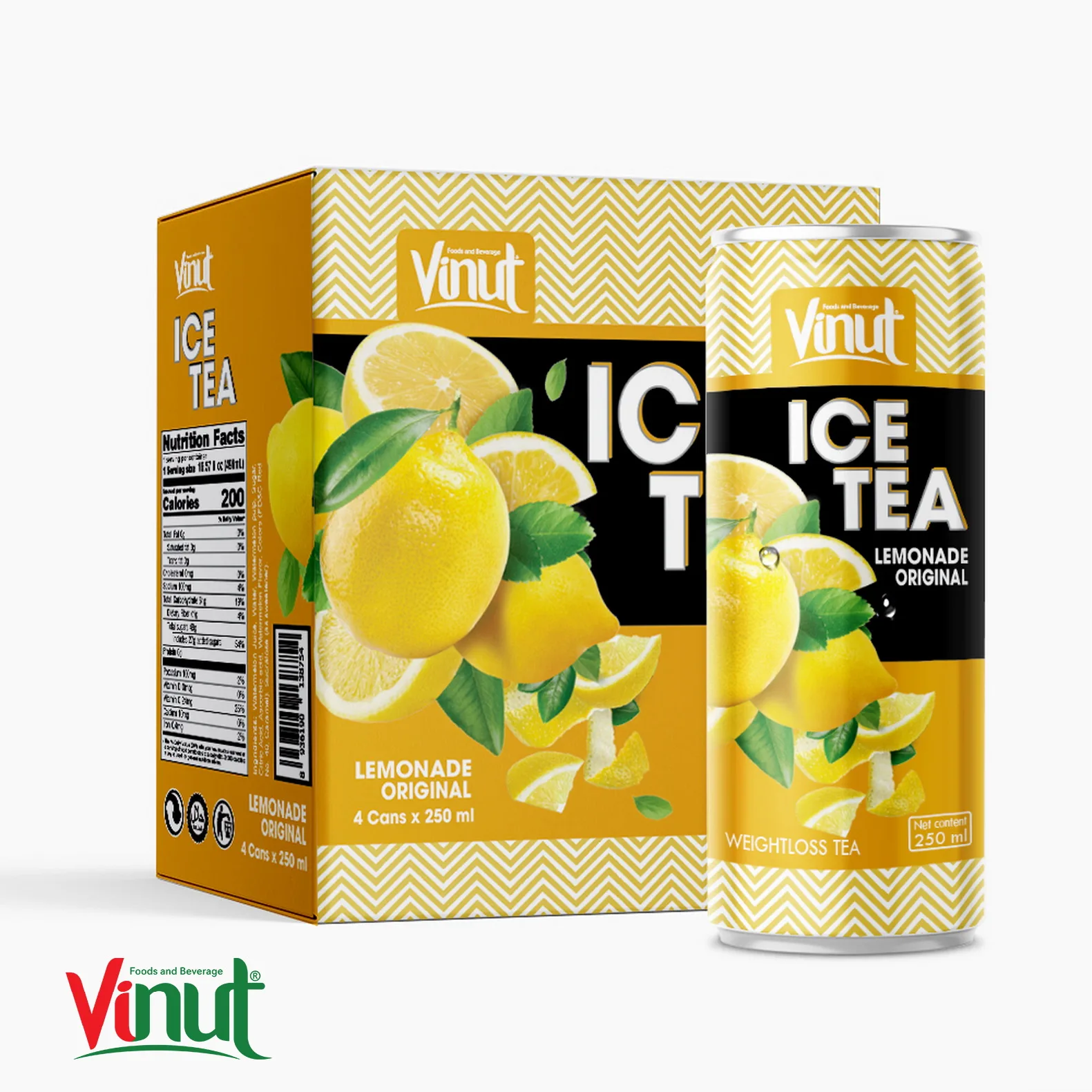 250ml Carbonated drinks Box 4 Cans Ice Tea Original Lemonade Juice Natural Private Label Bulk Selling