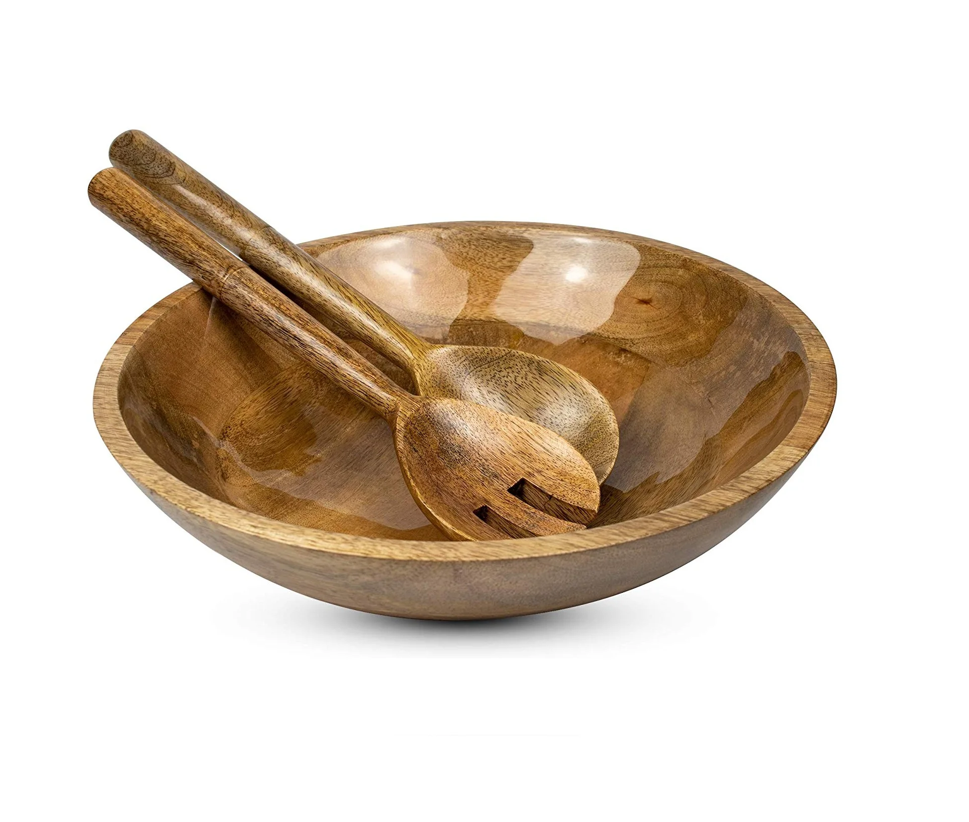 High Quality White Enamel Mango Wood Round Salad Bowls for Table Decoration & Kitchen Use