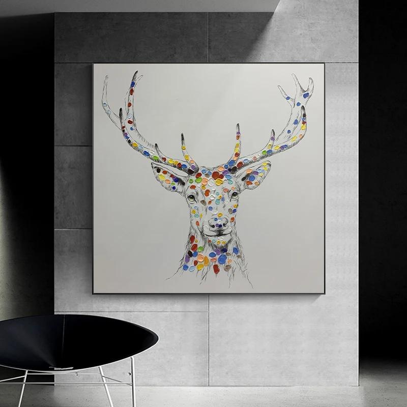  Poster Wall Picture Modern Painting Animal White Deer Canvas Artist Home