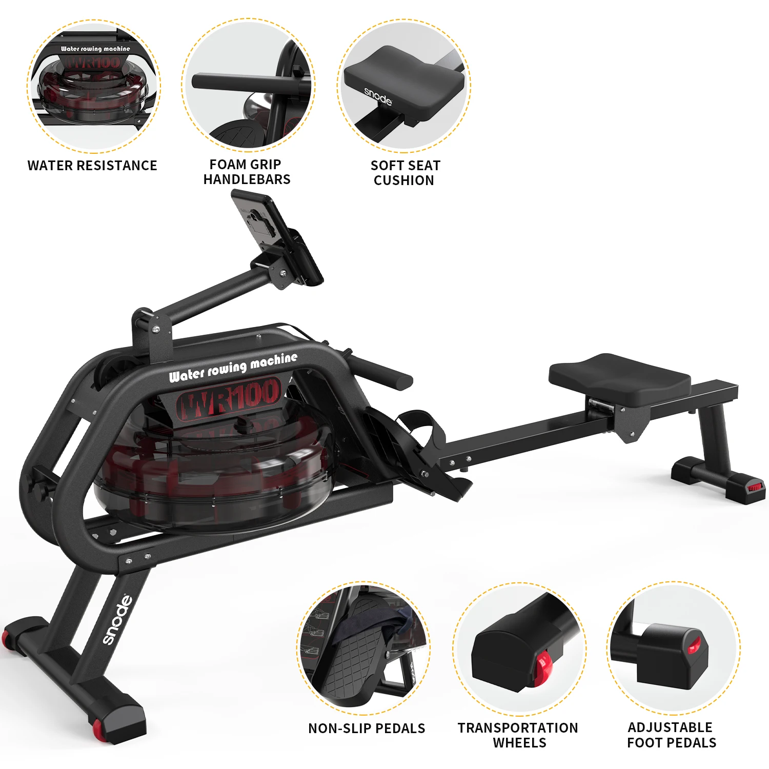 snode WR100 commercial gym water rower exercise equipment body fitness rowing machine