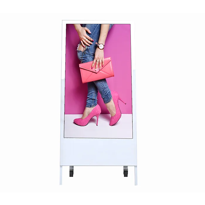 
Тотем на батарейках 49 дюймов, цифровая вывеска, для помещений, легкое движение, колеса, ЖК-дисплей 