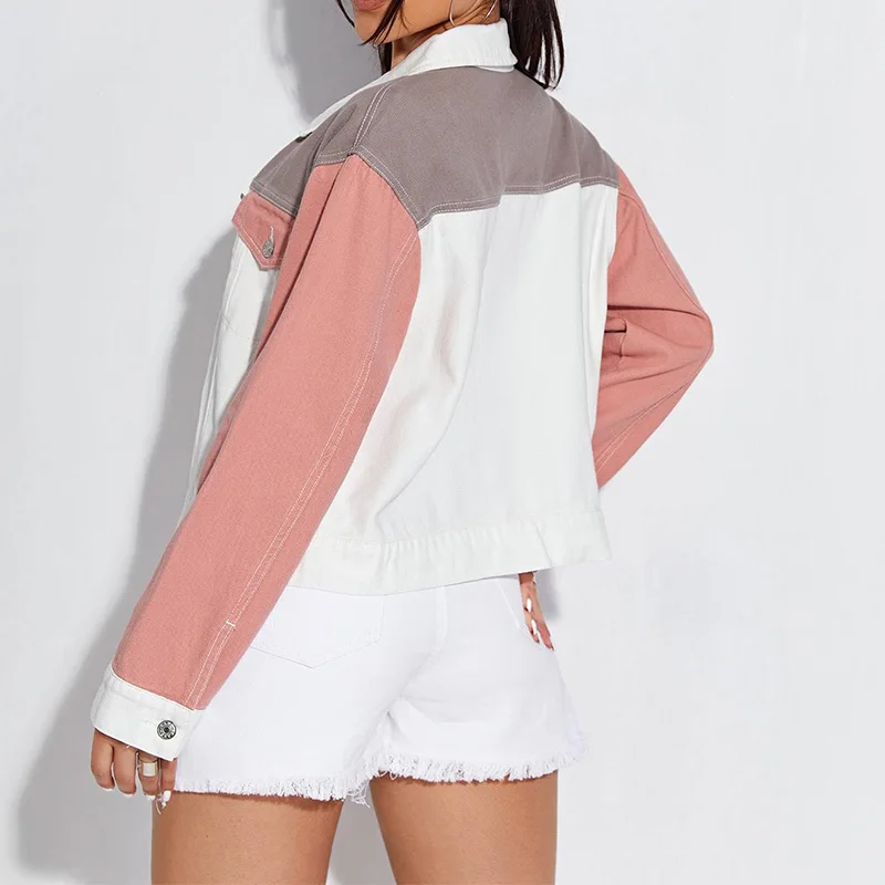 9018 Korean Patchwork Color Jean Jackets For Women