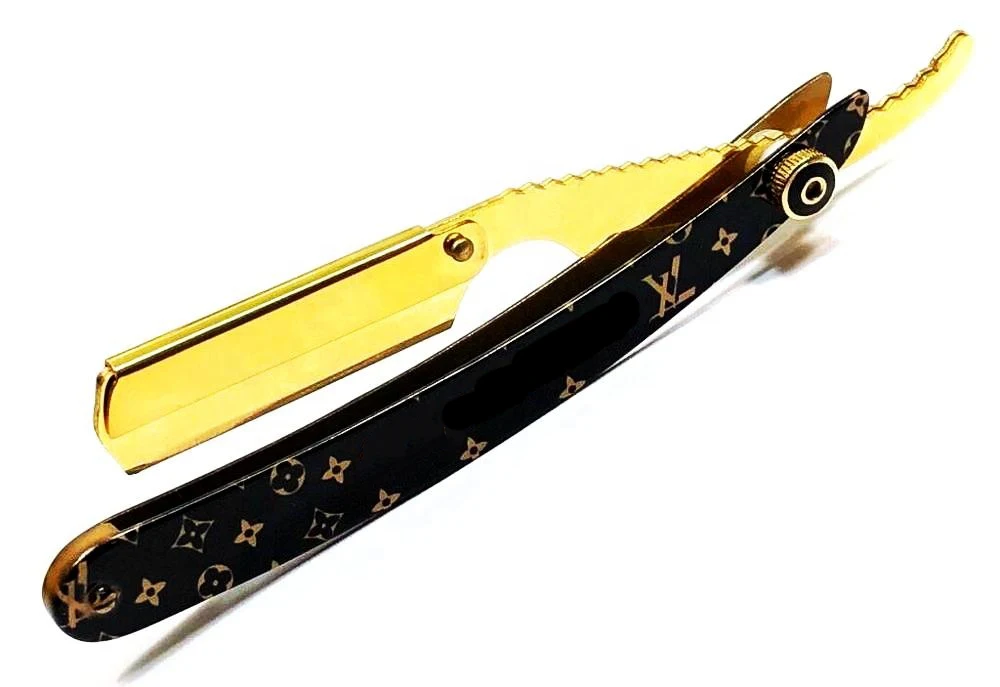 Barber Razor Black and Gold Supremes Barber razor Salon Straight Cut Throat Shaving razor