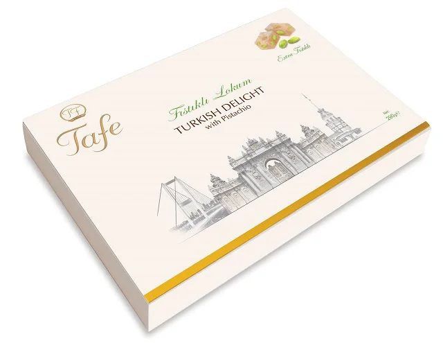 Tafe Turkish Delight with Double Roasted Pistachio Gift Carton Box 300g - 601 code Gluten Free - Vegan