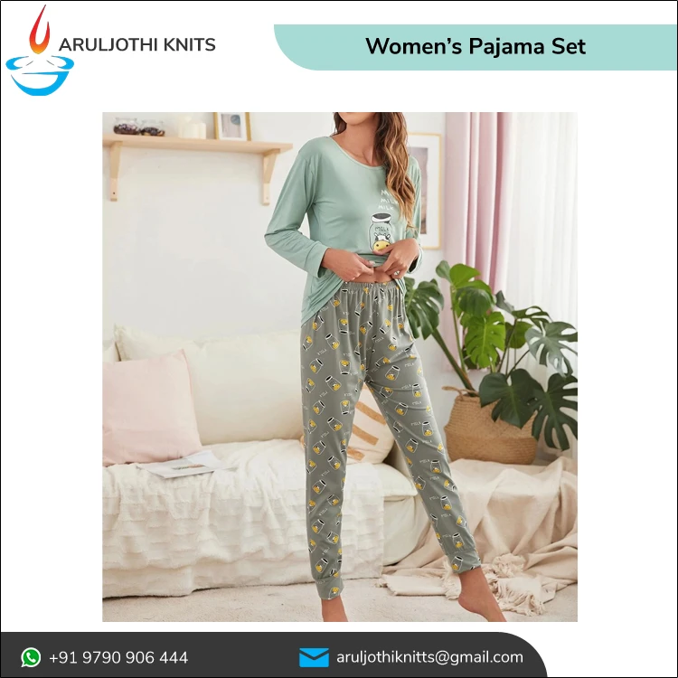 Custom Printed Sleepwear Lounge Wear Women Long Full Length Pajama Set 100% Cotton sleep & Loungewear clothes